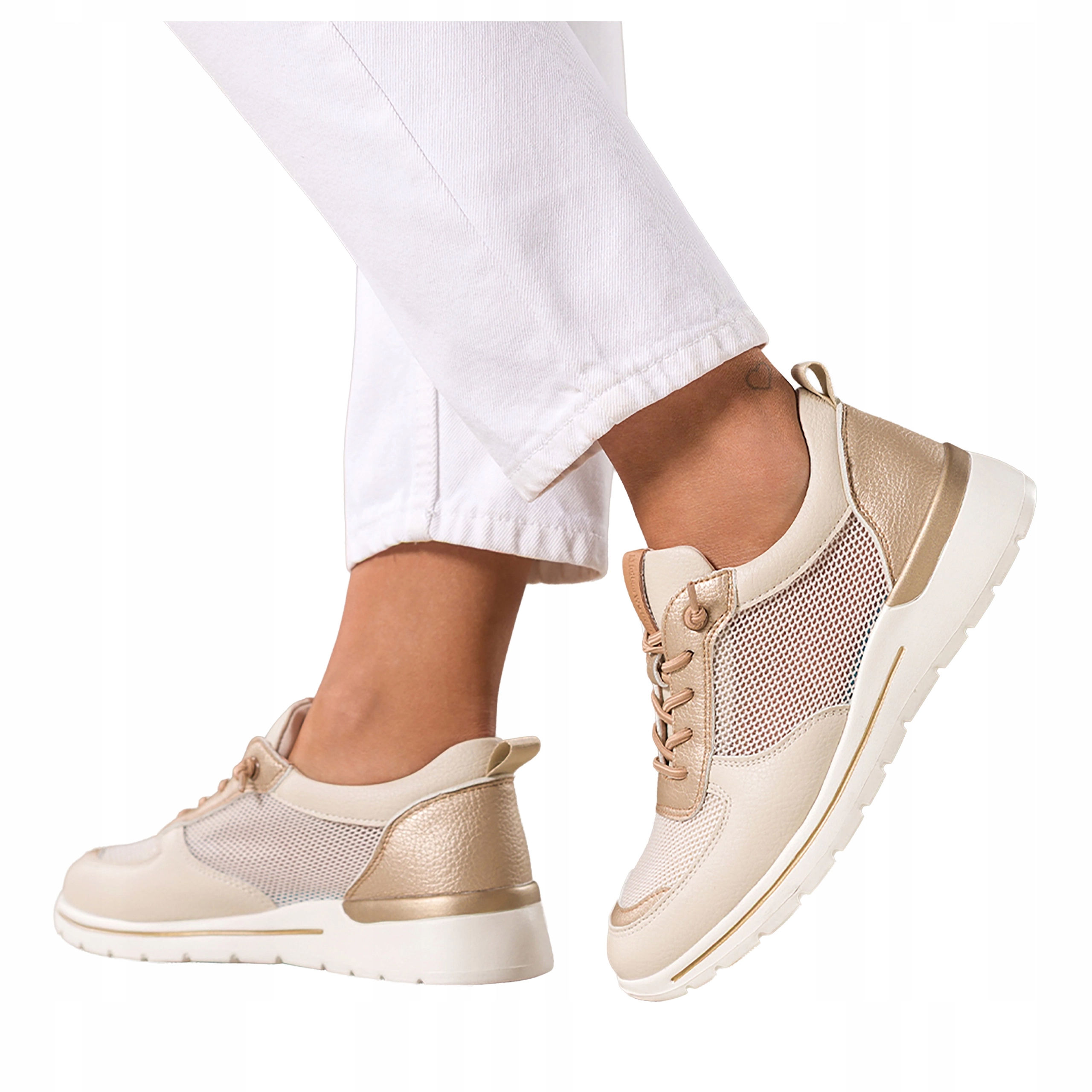 Béžové dámské šněrovací tenisky se síťkou na platformě Sportovní velikost 38