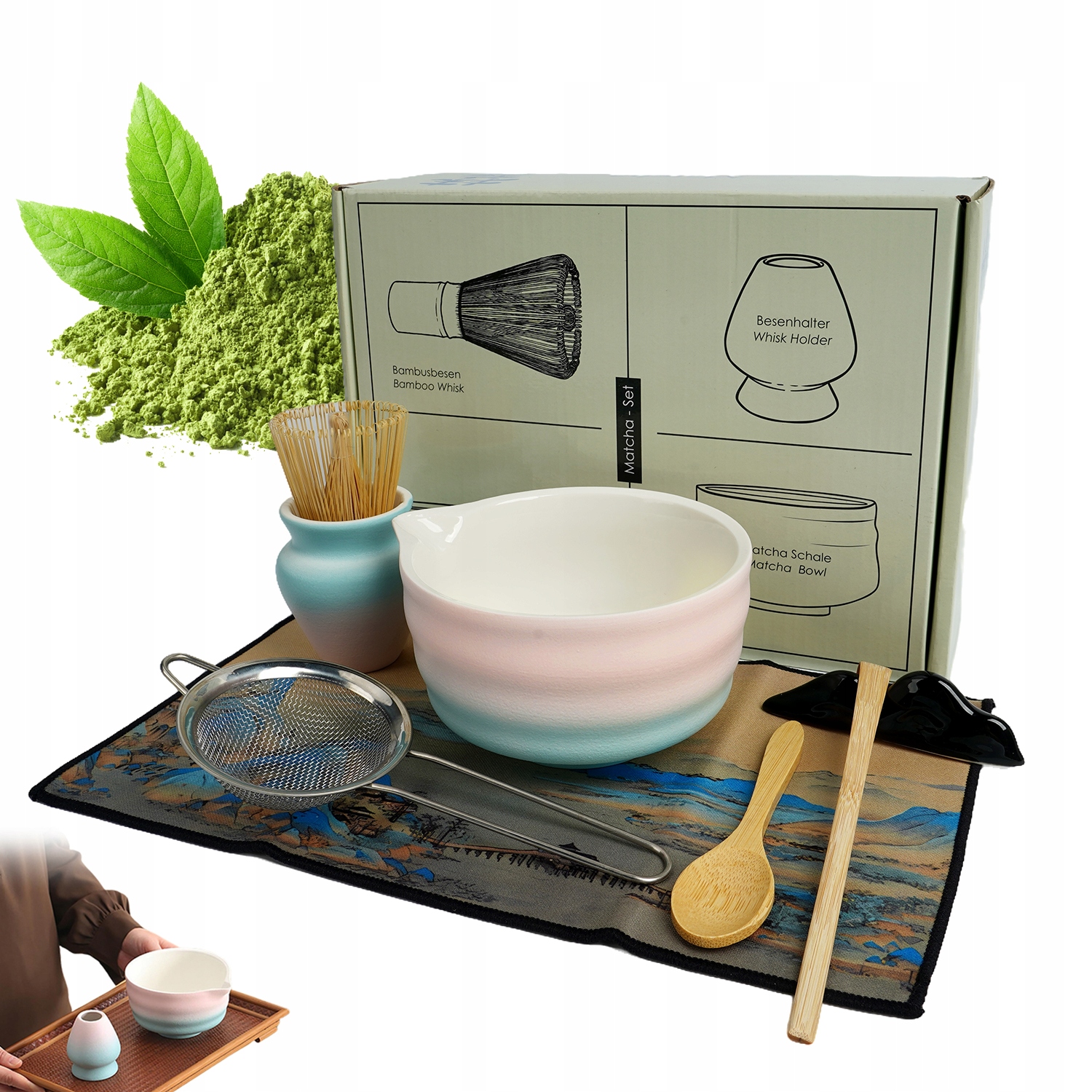 Sada Na Čaj Matcha 8V1 Keramická Šálek Metlička Čajová Lžička Matcha