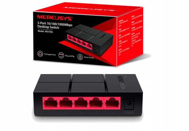 

Switch 5 Port Rozdzielacz Gigabit 1GB/S Mercusys