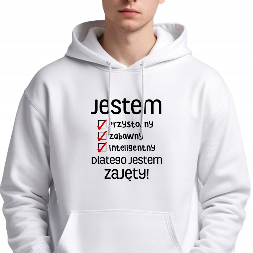 Mikina S Kapucí Pánská Bílá Dárek pro chlapce manžela Jsem zaneprázdněn M