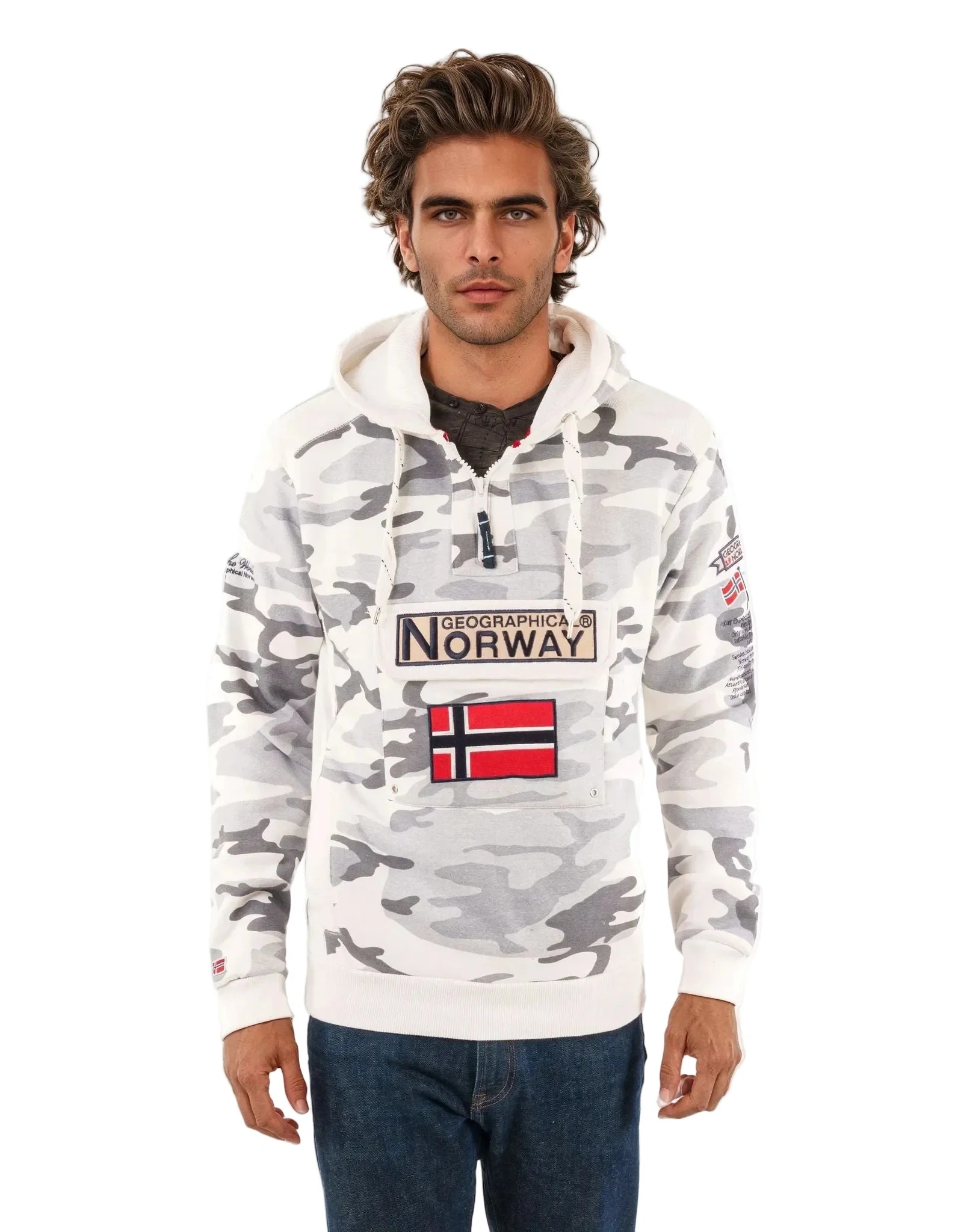 Pánská mikina Geo Norway Gymclass Camo teplá s kapucí pro každodenní nošení