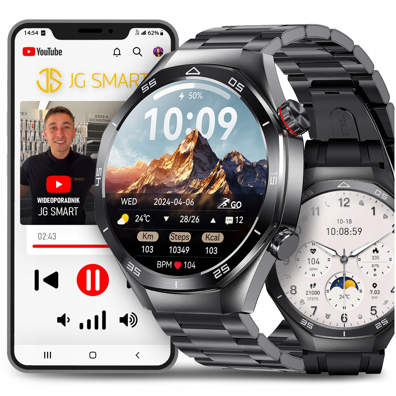 Chytré Hodinky Pánské Hodinky – chytré hodinky Menu Polské hovory Puls 2 řemínky