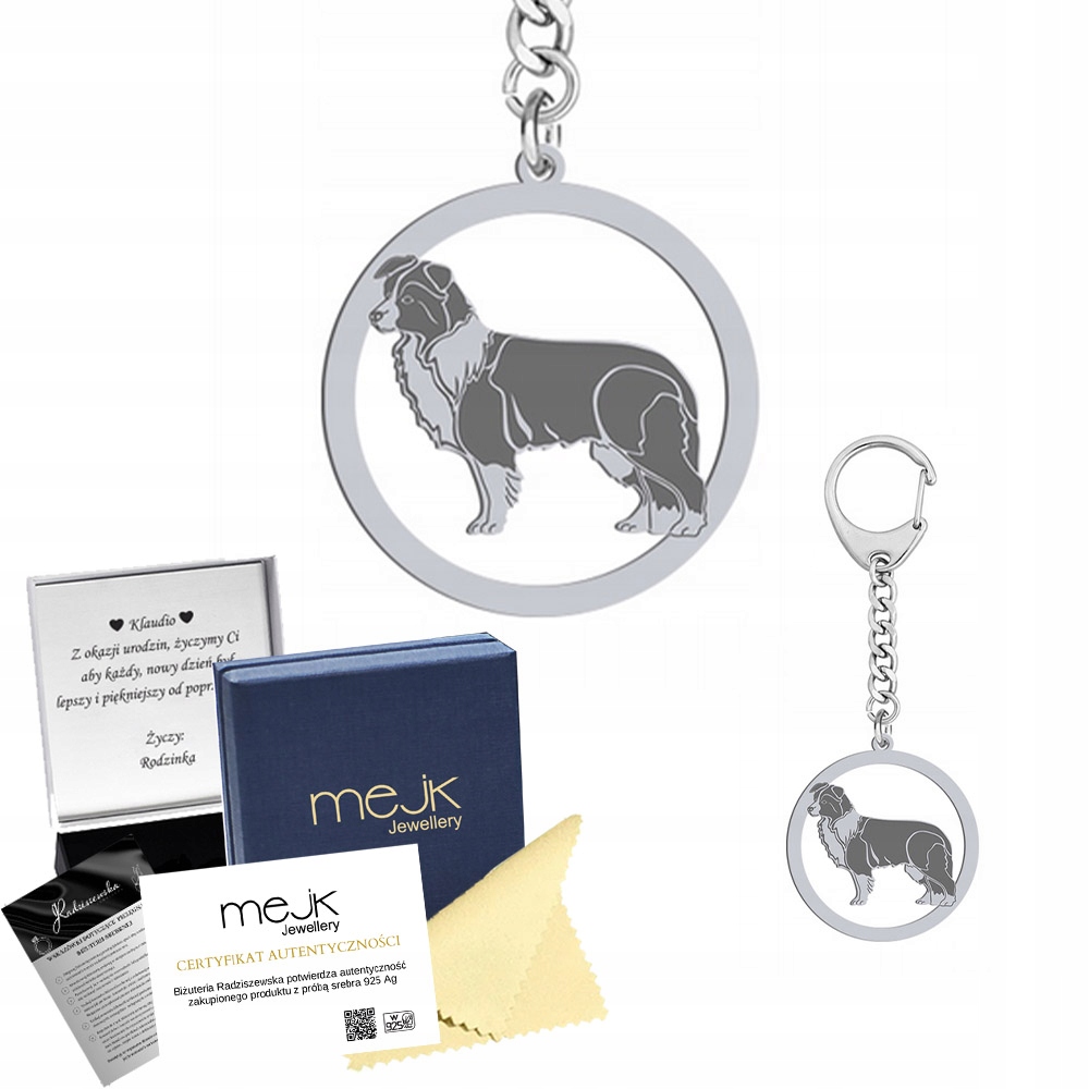 Border Collie Přívěsek Na Klíče Přívěsek na klíče Stříbro 925 dárek Gravírování Bonus