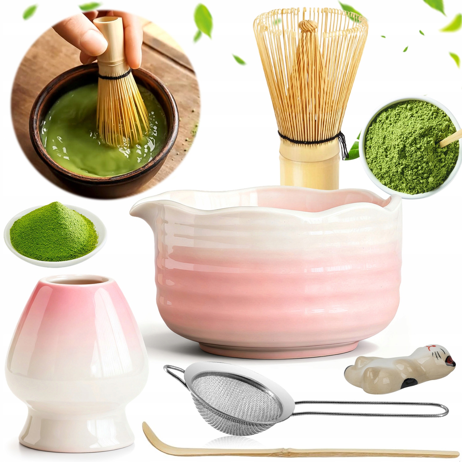Levně Sada Na Matcha 6V1 Keramická Šálek Metlička Lžička Na Čaj Matcha