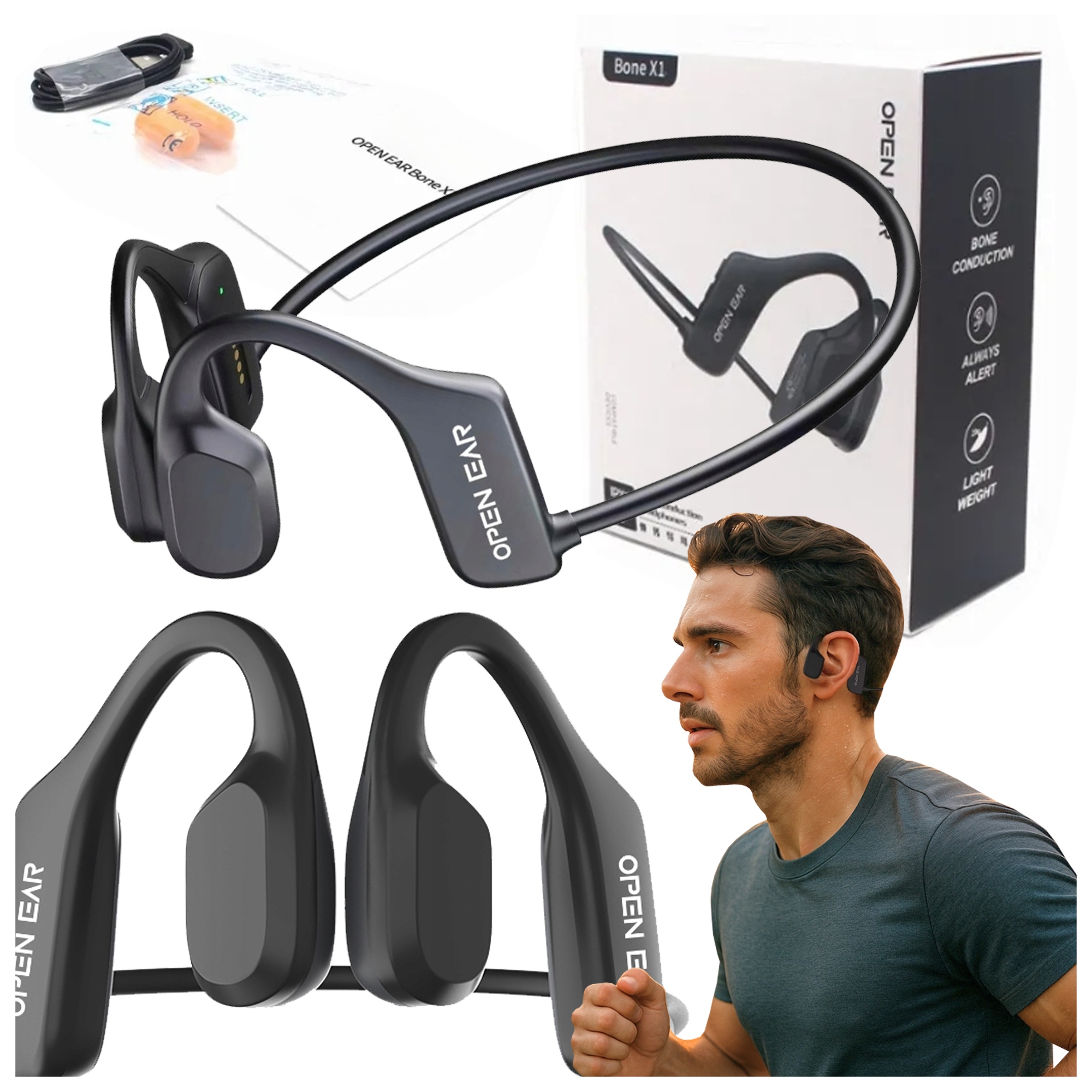 Słuchawki Z Przewodnictwem Kostnym Open Air Bezprzewodowe Kostne Mikrofon