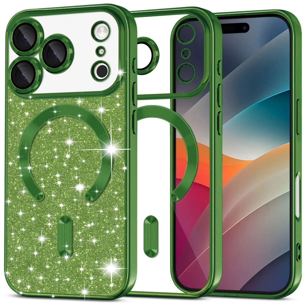 Techsuit – Luxury Glitter MagSafe etui na iPhone 17 Pro Max – ciemnozielone