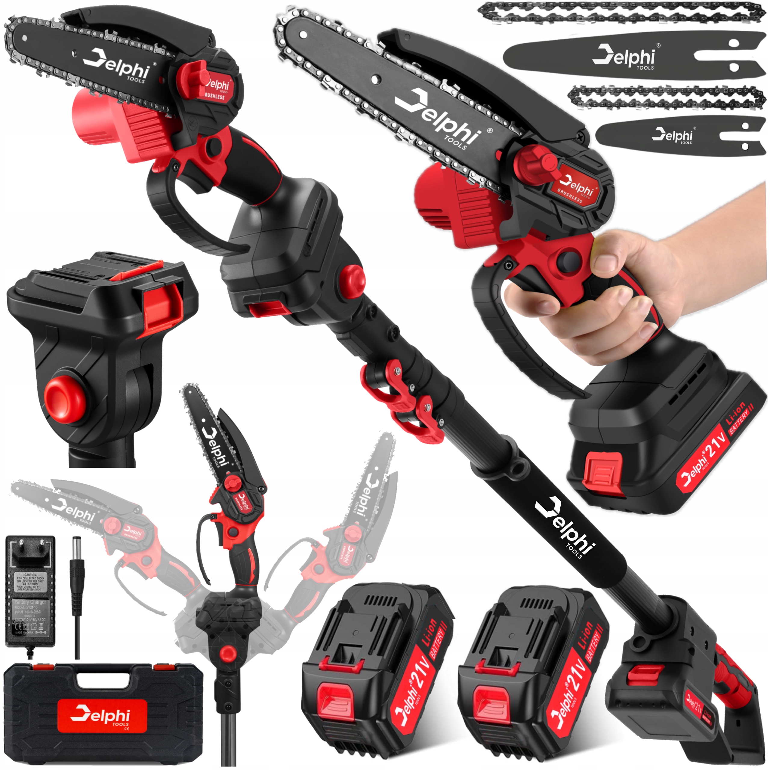 Piła Łańcuchowa Akumulatorowa Z Wysięgnikiem Bezszczotkowa 6” 2xAKU 21V