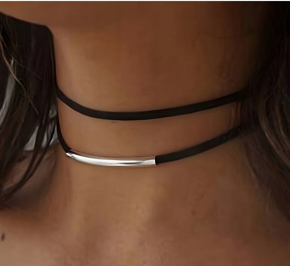 CHOKER Wielowarstwowy Zakrzywiony Dwuwarstwowy Kołnierz Gotyckie srebrny