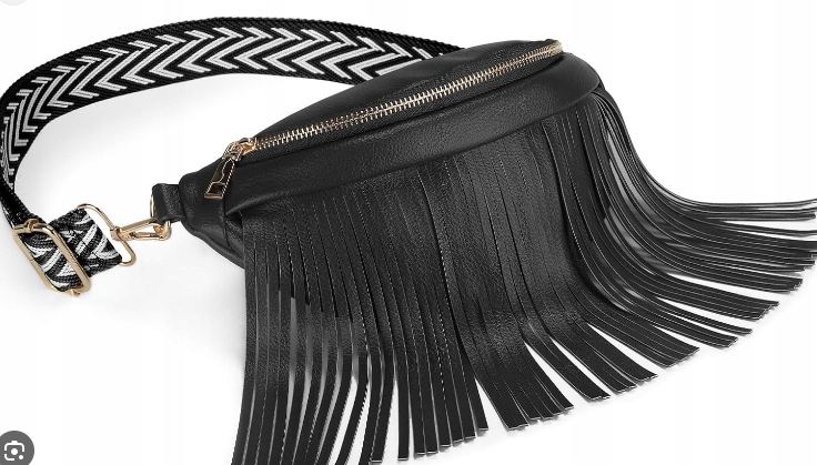 Dámská módní taška na pas s nýty a třásněmi, kožená