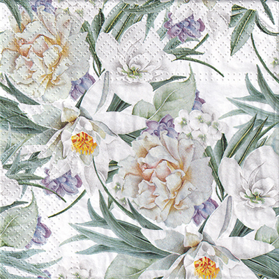 Papierowa Serwetka Decoupage Białe Kwiaty 1szt
