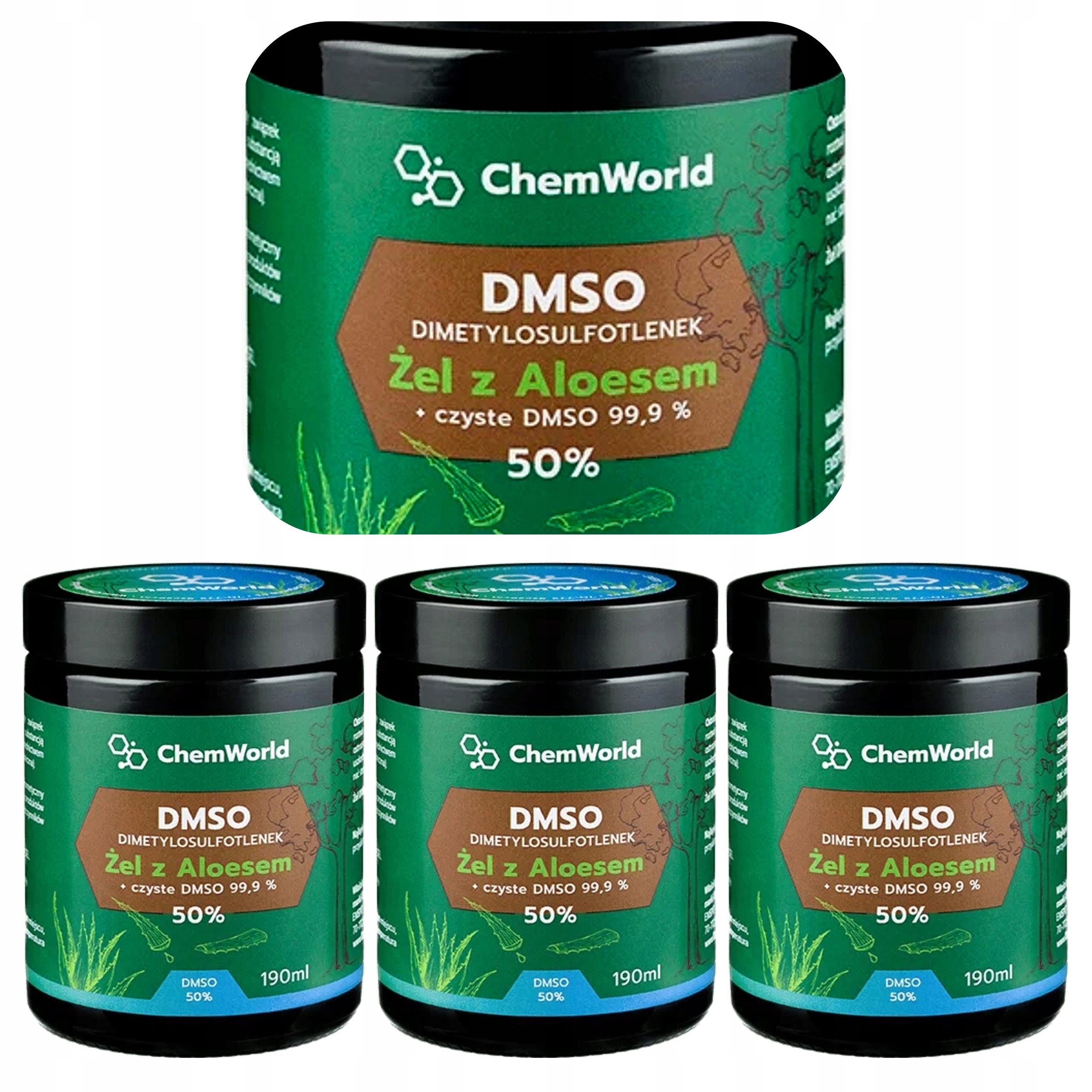 3x Dimetylosulfotlenek Dmso Chemworld Żel 50% z Aloesem Aloe Vera 190 ml