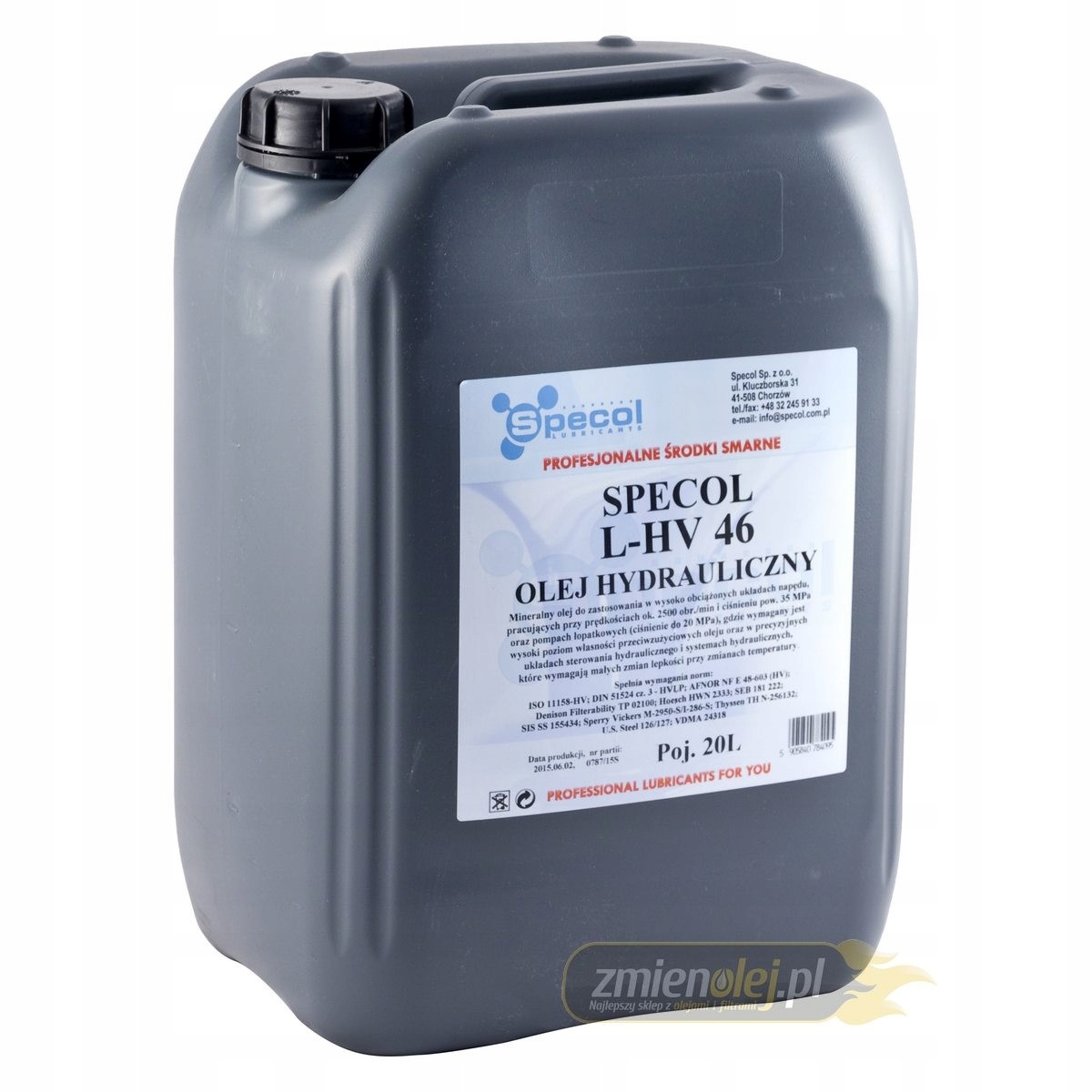 OSP L HV 46 20L OLEJ SPECOL L-HV 46 20L / MINERALNY / HYDRAULICZNY