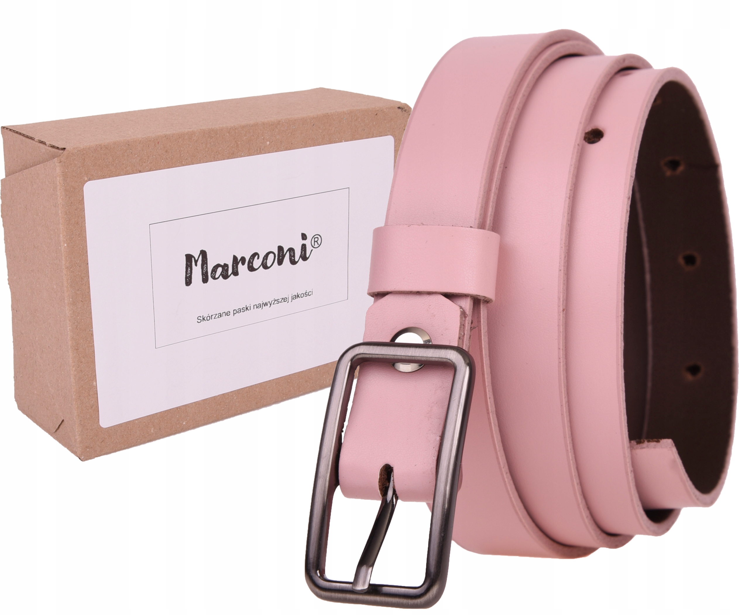 SKÓRZANY Pasek damski 2cm Pudrowy Róż 105