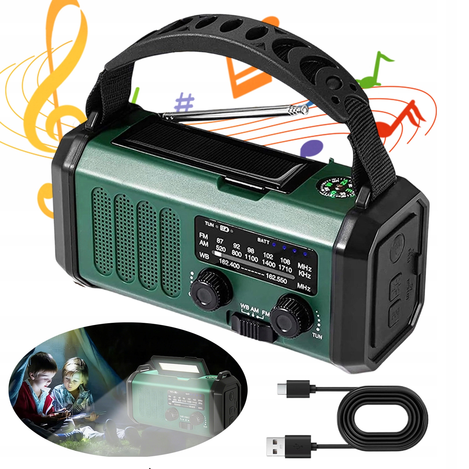 Solární rádio Přenosné solární Survival Multifunkční pro kempování
