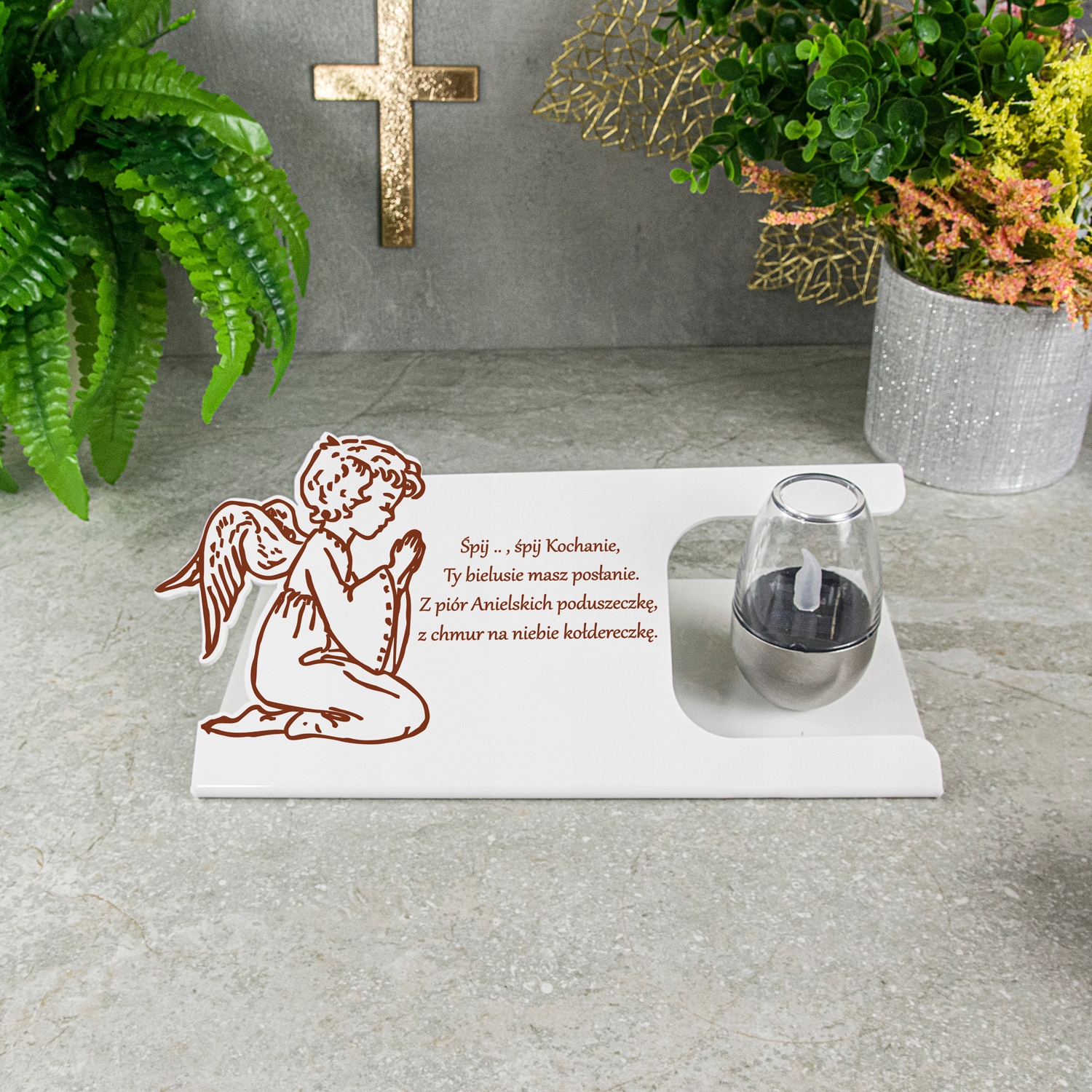 WIECZNA LAMPKA ZNICZ SOLARNY STATUETKA NA CMENTARZ Typ led