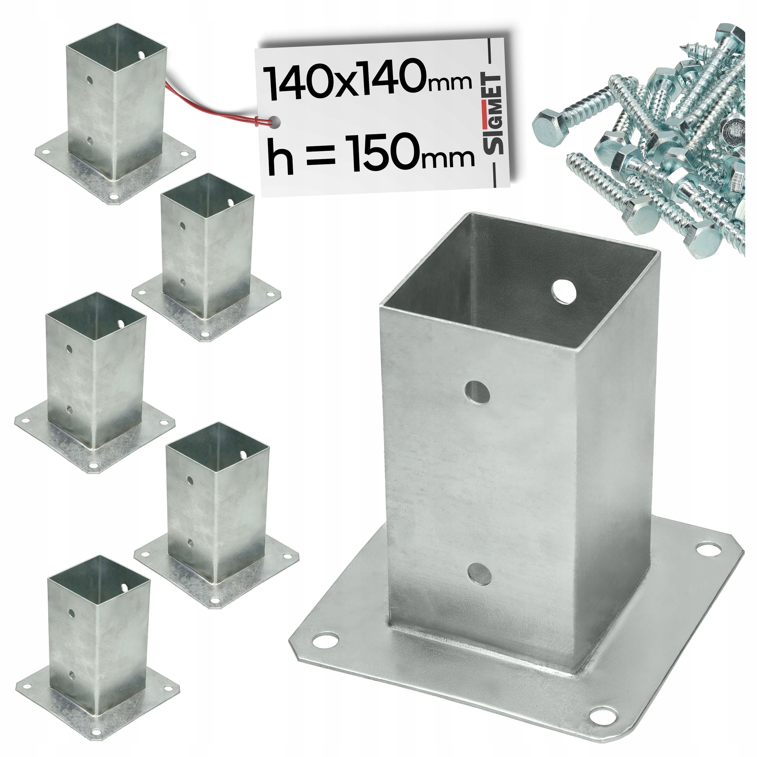 6 x základňa stĺpika 140x140 skrutkovaná štvorcová skrutky na montáž