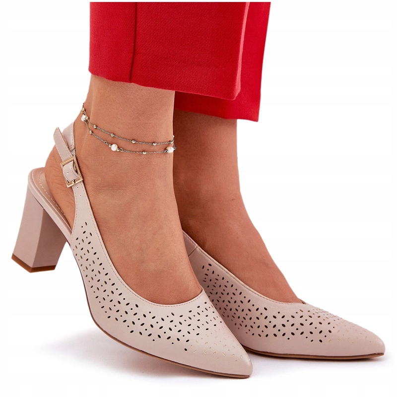 Ažurové Sandály Na Podpatku S Špičatými Špičkami Sergio Leone SK163 Béžové 39