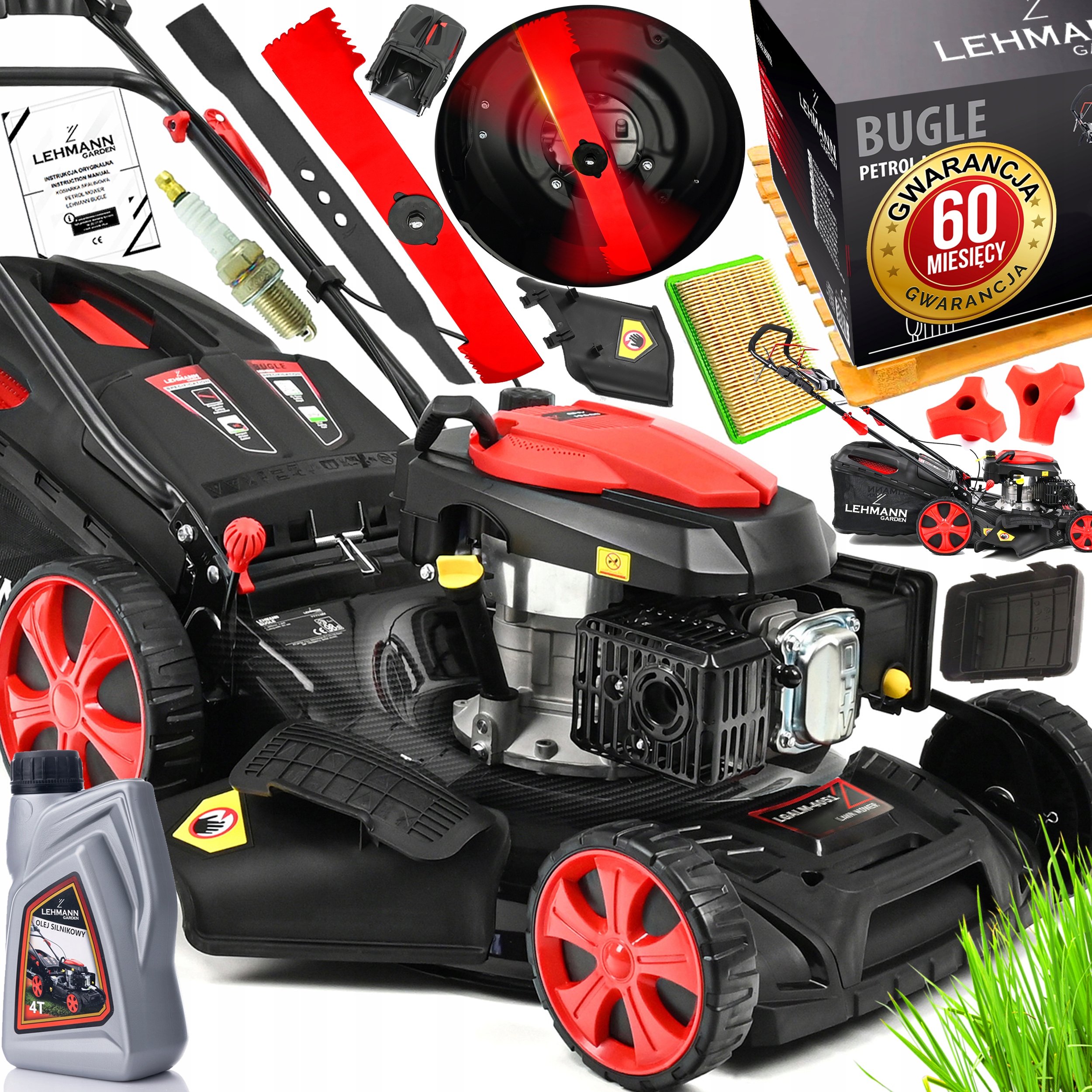 Kosiarka Spalinowa Z Napędem 51CM Potężna Silnik 196CC Mulczowanie 60L Olej
