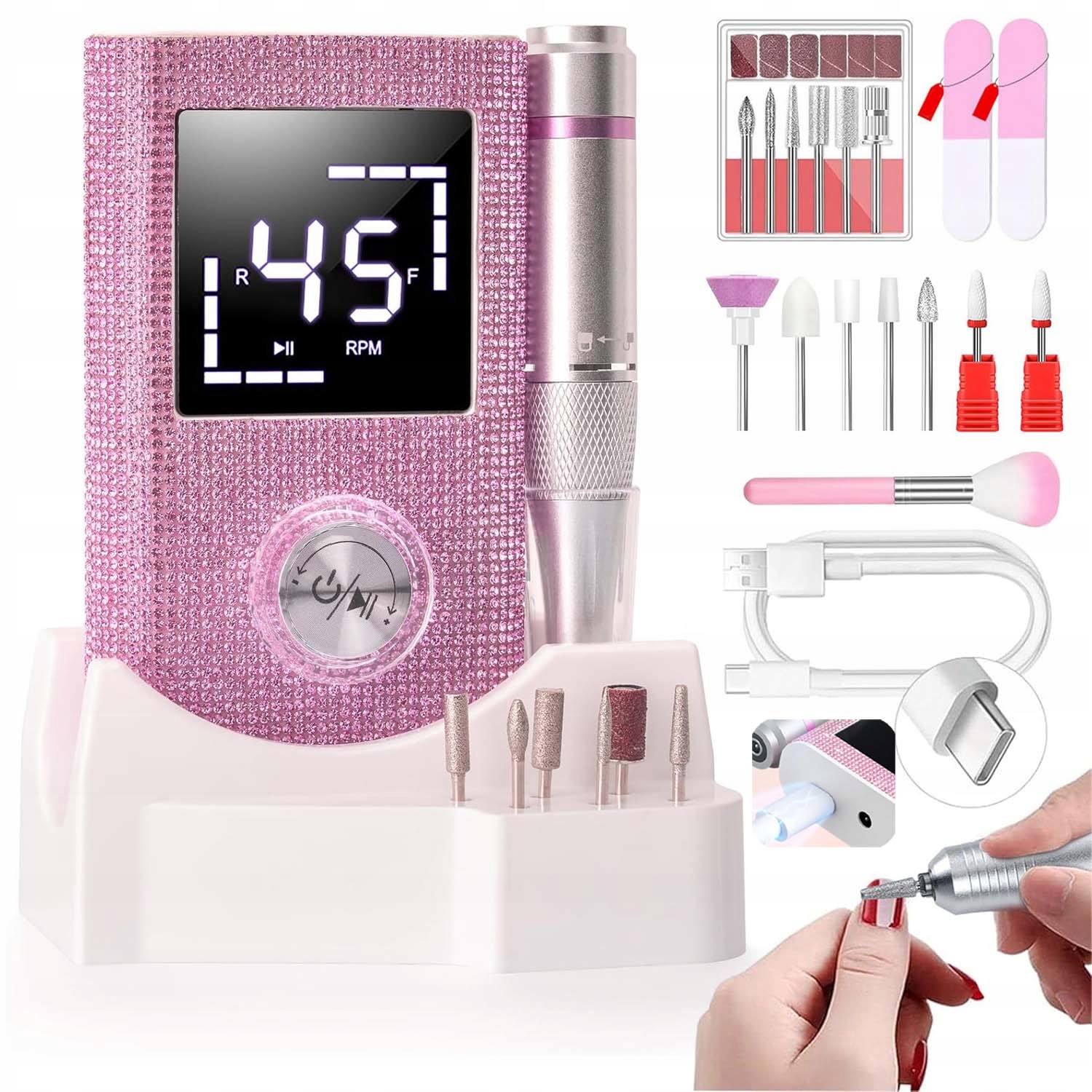 Bruska Na Nehty Manikúra Pedikúra Profesionální 60W Sada Fréz