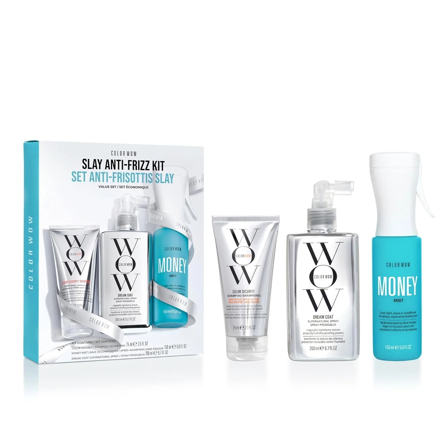 Color Wow Slay Frizz Control Kit - Shampoo, Leave-In & Dream Coat Spray