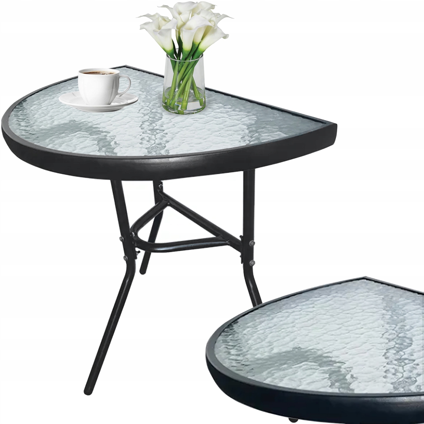 Stół Ogrodowy Stolik Półokrągły Szklany Kawowy na Balkon Taras Altanę Palma