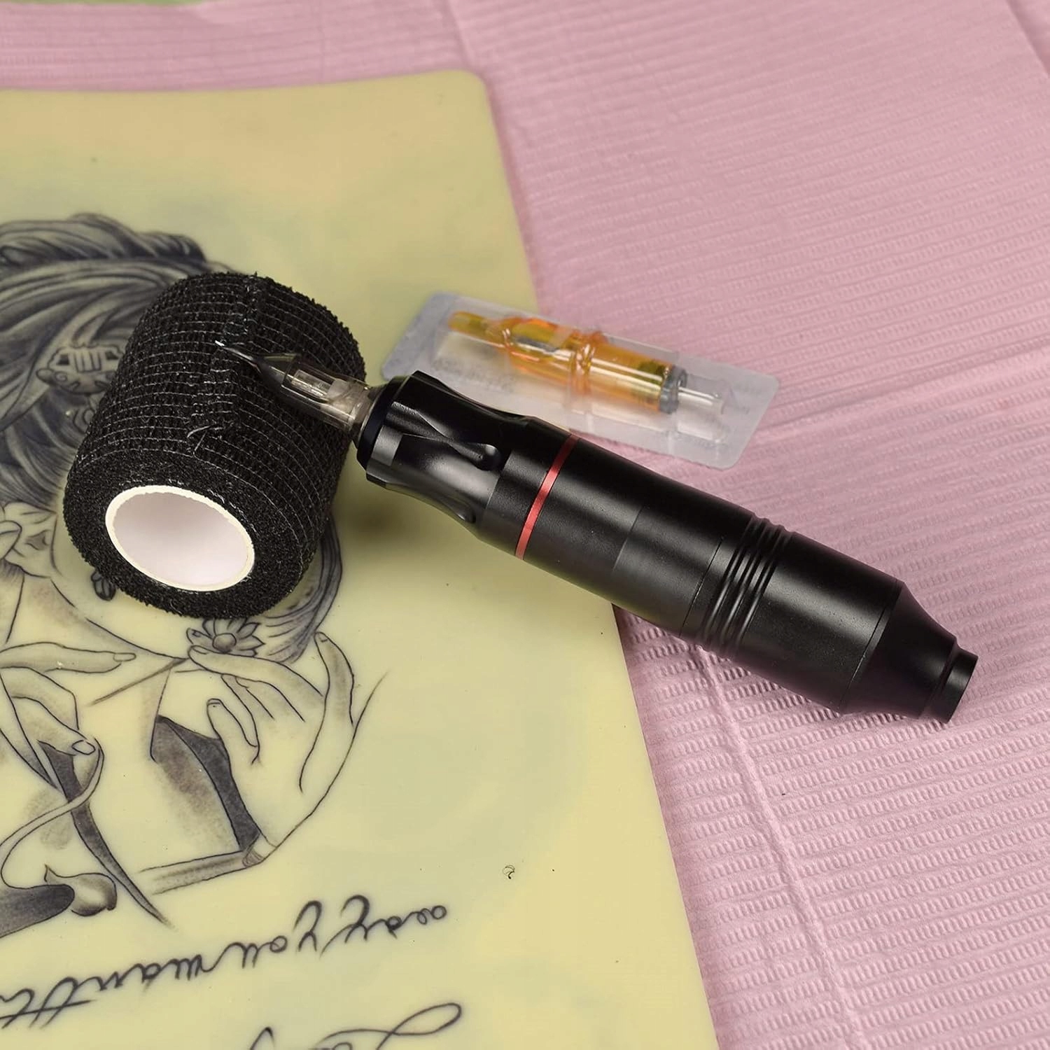 Набір тату машинки rotary pen, чорнило, картриджі, чорнило + подарунок — фото 9