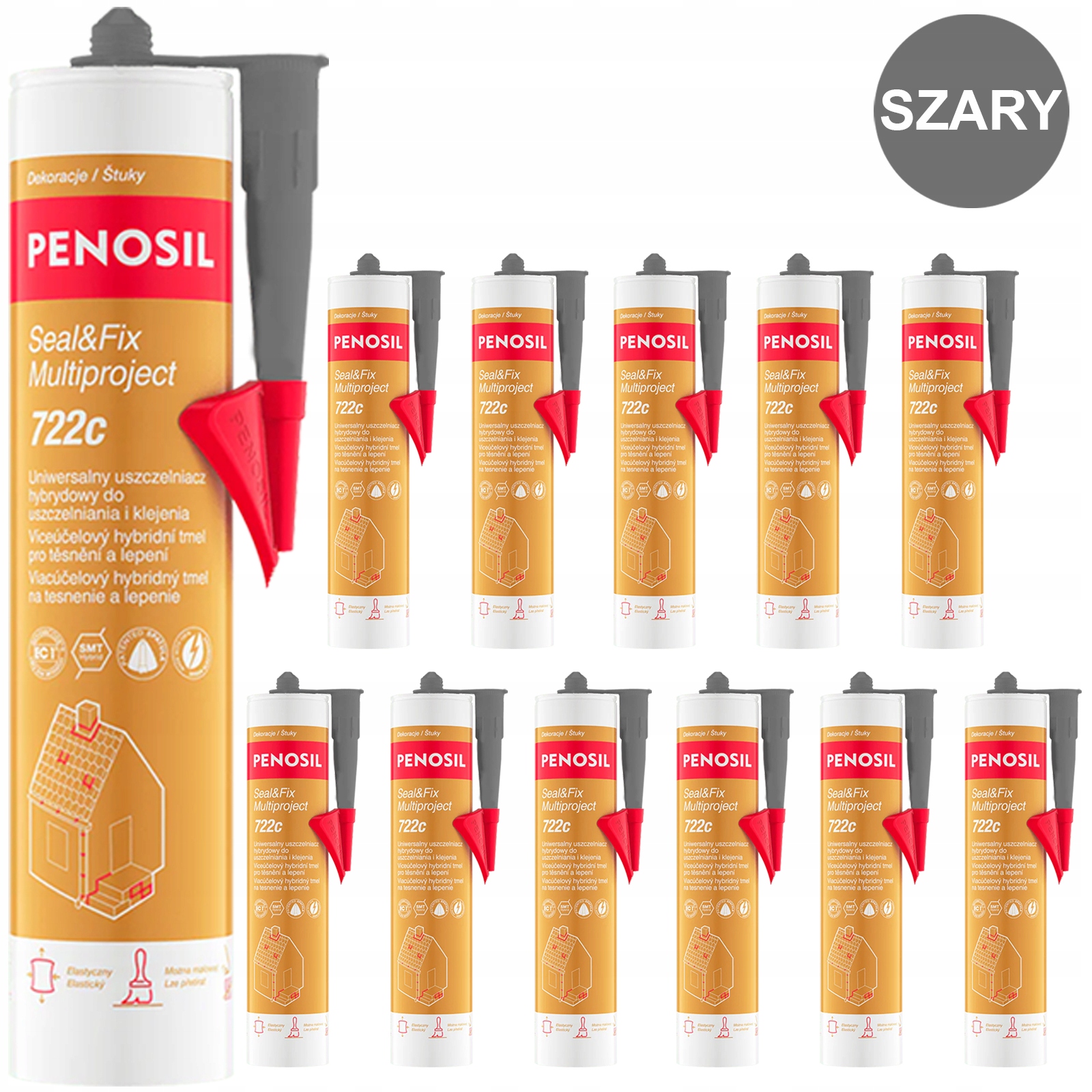 12 x Montážne lepidlo Utesňovač plotov Betóny Trvalo pružný Šedý