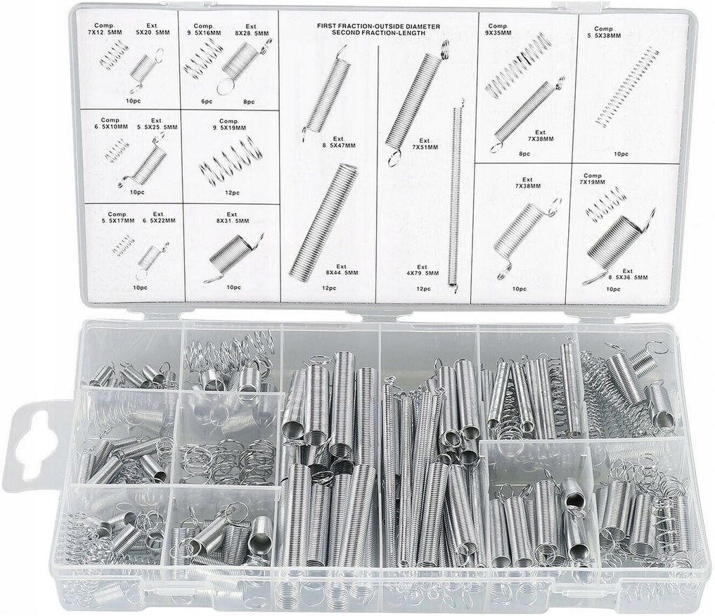 SPRĘŻYNKA SPRĘŻYNKI ŚCIĄGAJĄCE ROZCIĄGAJĄCE RÓŻNE ROZMIARY MIX 200 SZT.