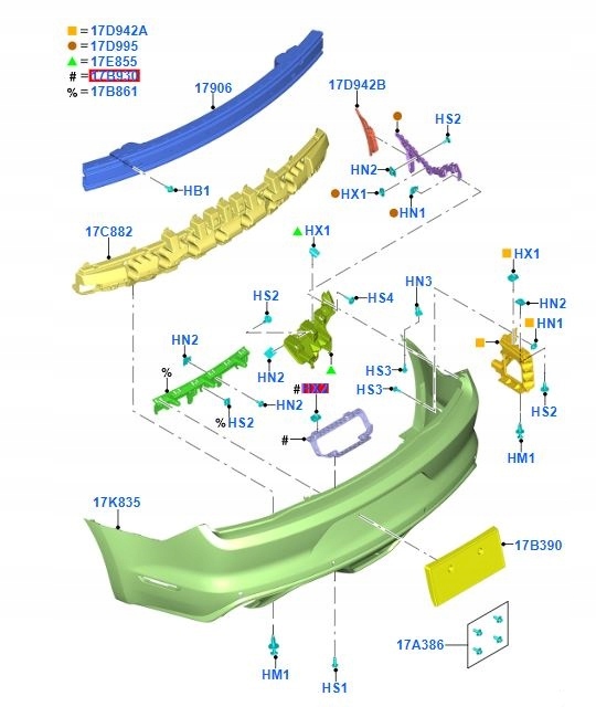 SRODK WSPORNIK ZDERZAKA TYL FORD MUSTANG 2015 17 Installation side Rear