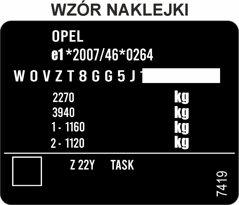 NAKLEJKA ZNAMIONOWA OPEL TABLICZKA ZNAMIONOWA