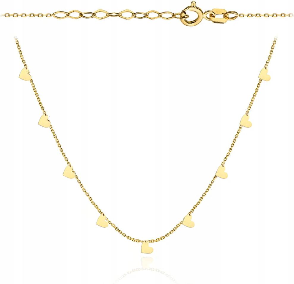 Zlatý náhrdelník 585 s hladkými srdíčky celebrity 45 cm jako dárek