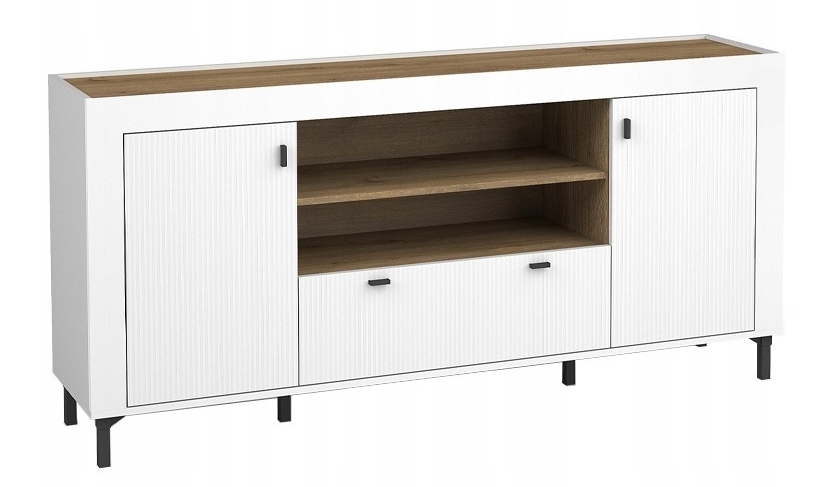 Nowoczesna Komoda z Kominkiem 177 cm Biała 2D1SZ ROSA DL 3 kolory Materiał płyta laminowana