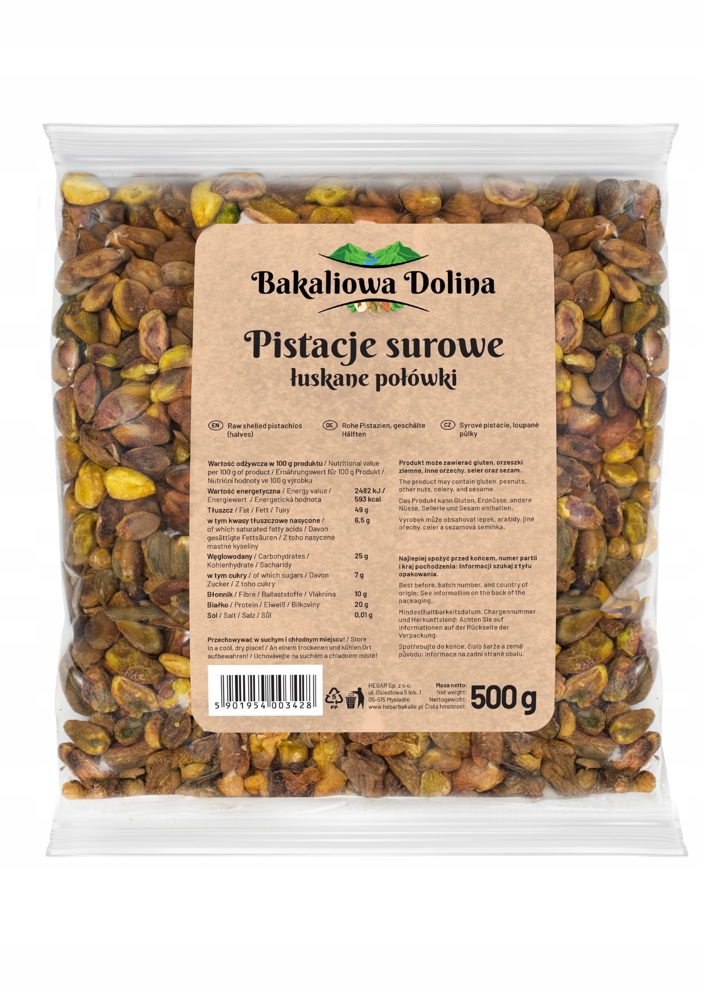 Levně Nesolené Loupané Pistácie 500 g Půlky Bez Soli Přírodní Surové Ořechy