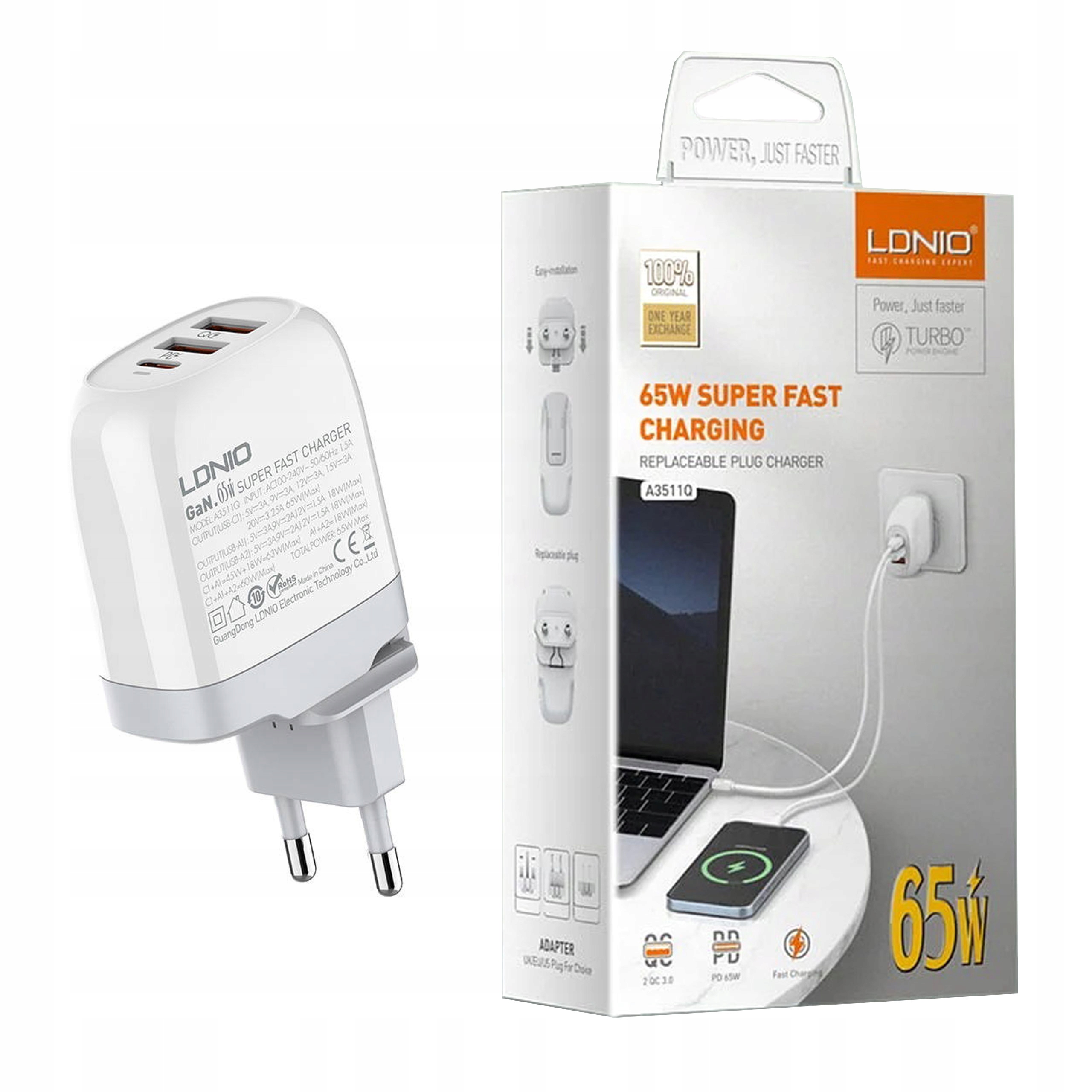 

Ładowarka Sieciowa 65W 3 Porty Usb Ldnio A3511Q