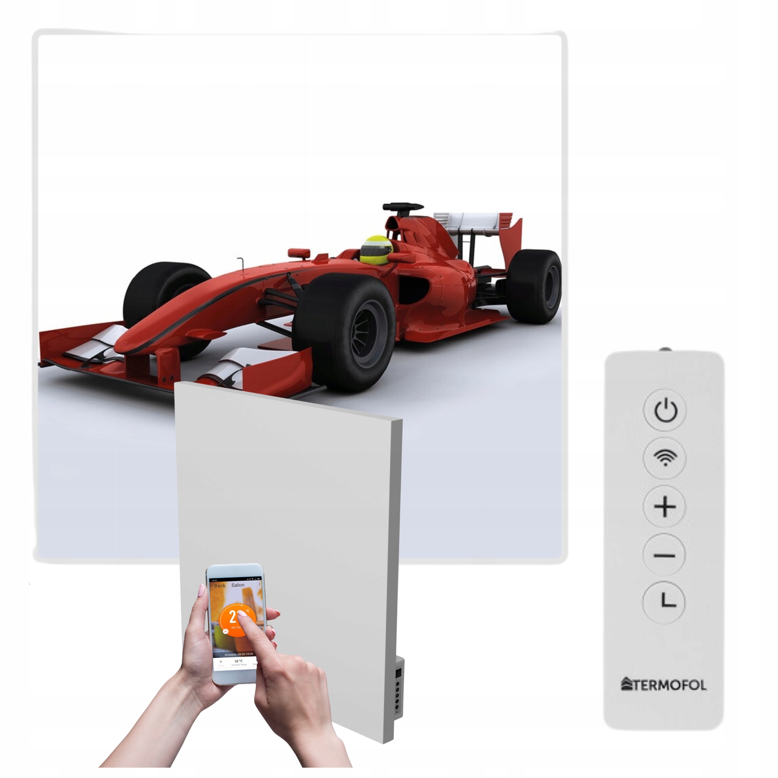 Infračervený ohrievač s obrazom Formula 1 350 W 60x60 cm WiFi
