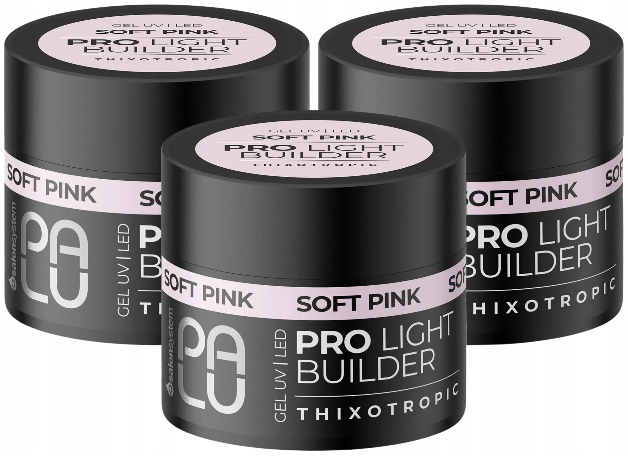 3 x Palu Pro Light Builder Soft Pink Stavební Gel na nehty Růžový 90 ml