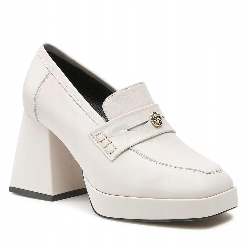 Krémové dámské kožené polobotky mokasíny na platformě Karino 40