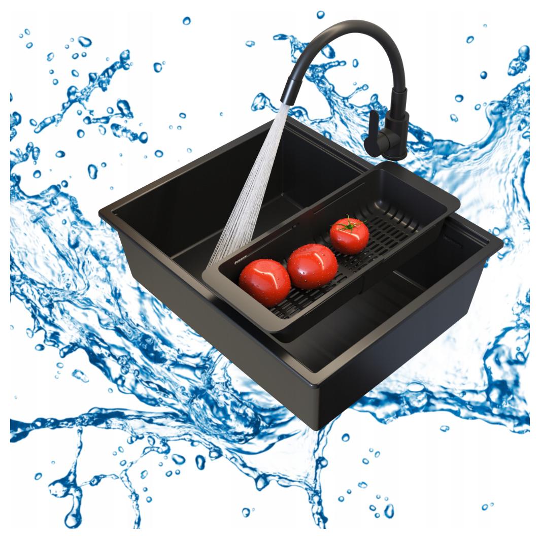 Jednokomorový granitový drez pod dosku Sinko, sada batérií, sifón