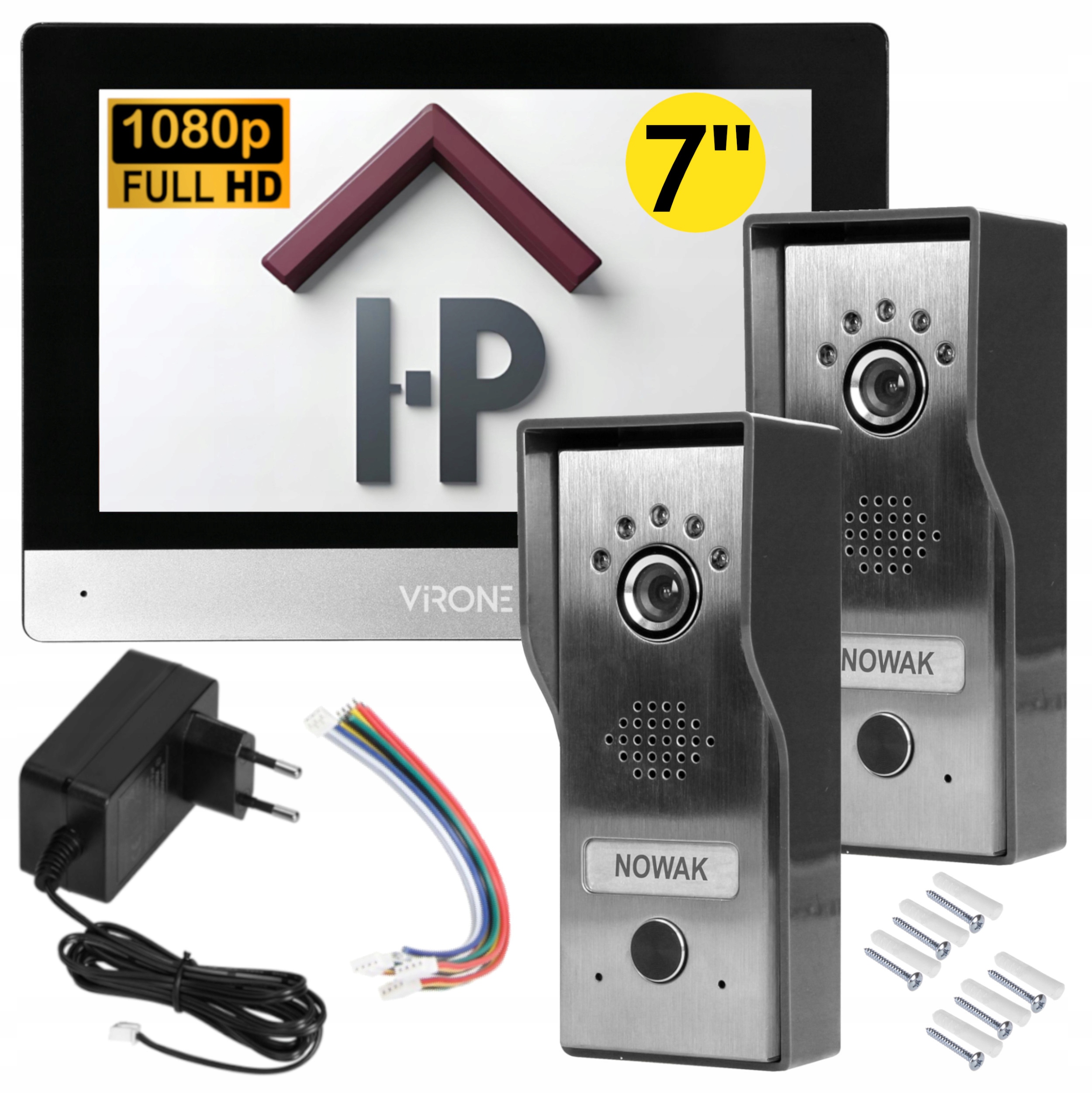 Wideodomofon 7" Full Hd Pamięć Furtka Brama 2x Kamera Panel Zewnętrzny