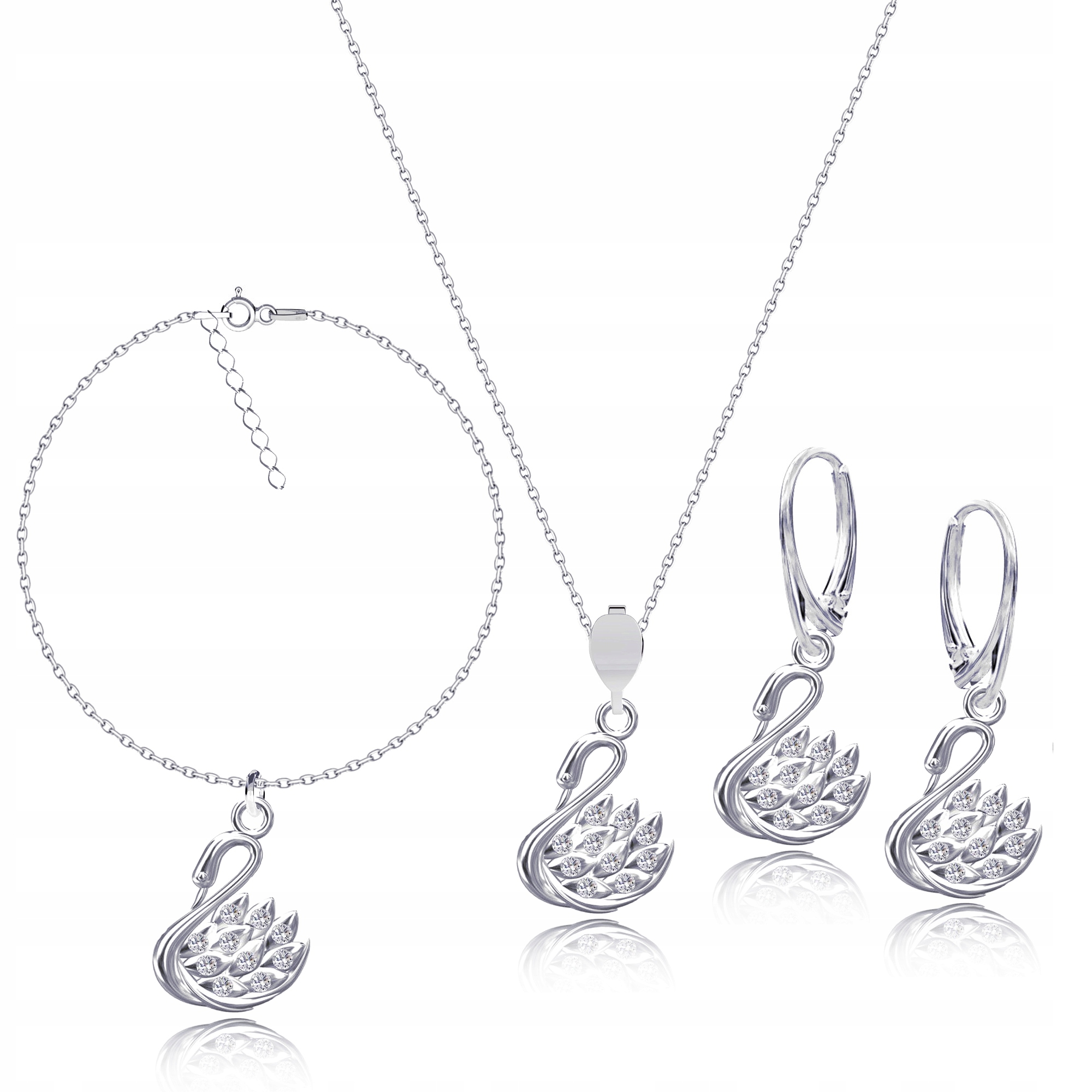 Labuť se zirkony stříbrný komplet šperků ankr stříbro 925