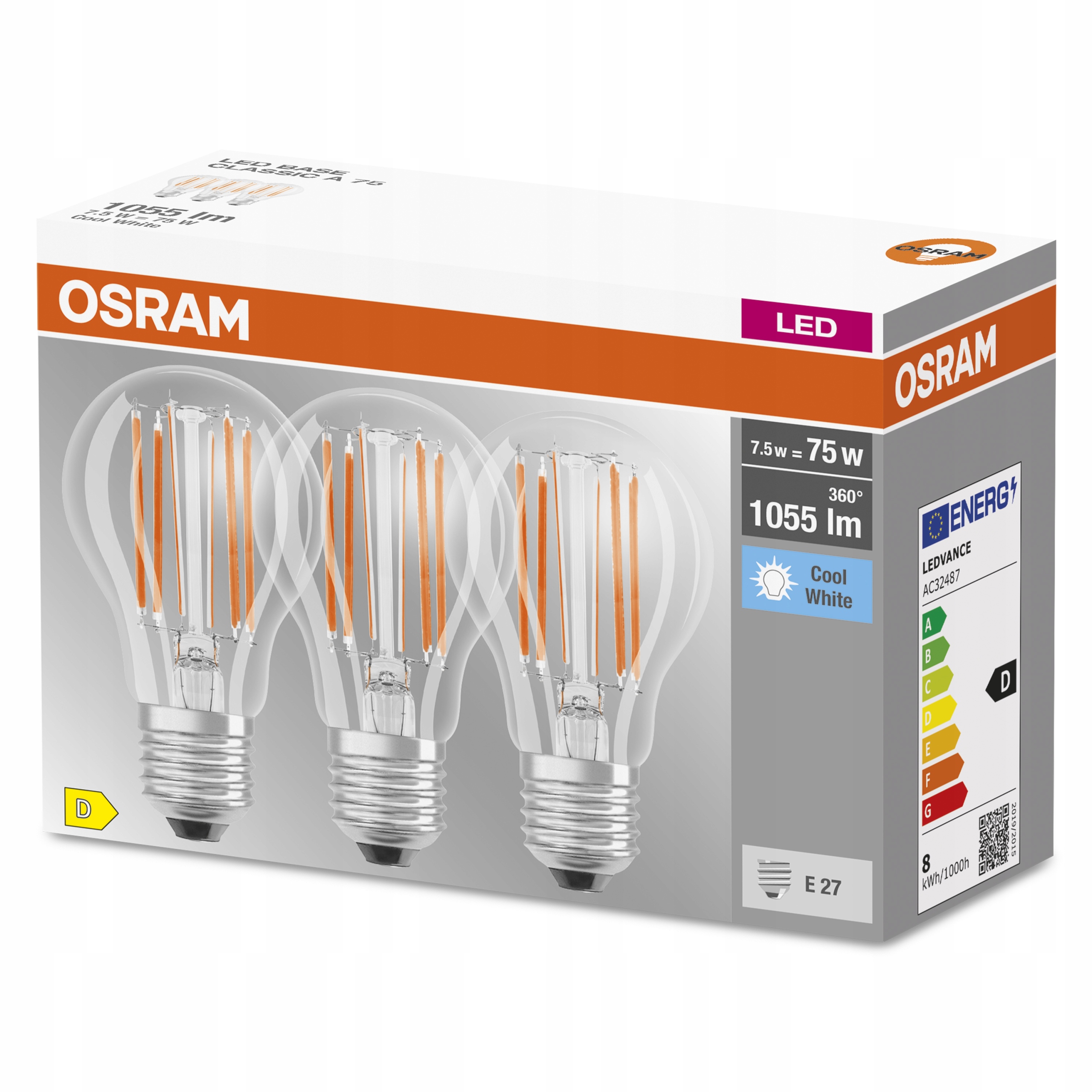 

Osram Filament Żarówka Led E27 7,5W 75W 4000K x3