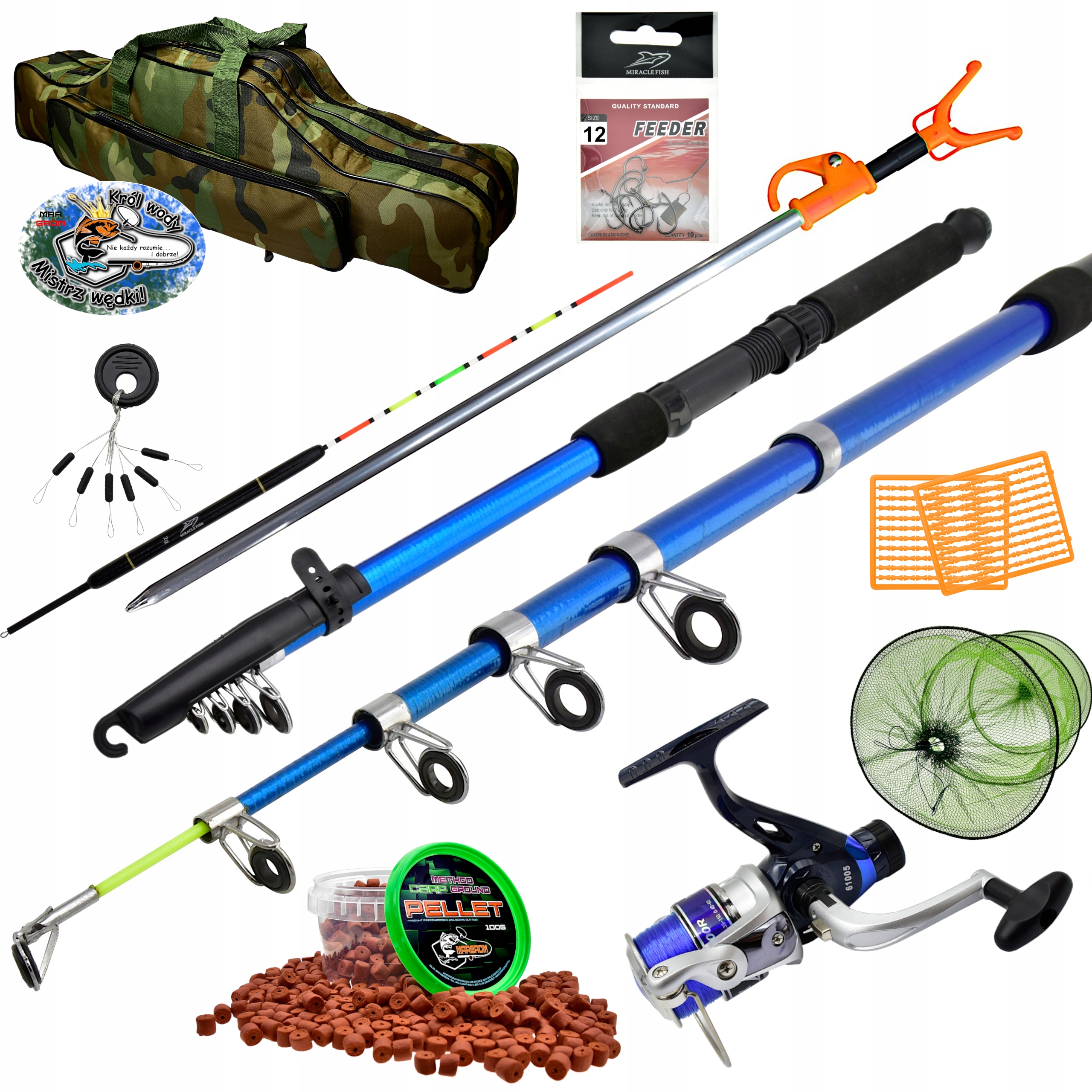 Zestaw Wędkarski Wędka 2,7 m Kołowrotek Pokrowiec Akcesoria Haczyki Spławik
