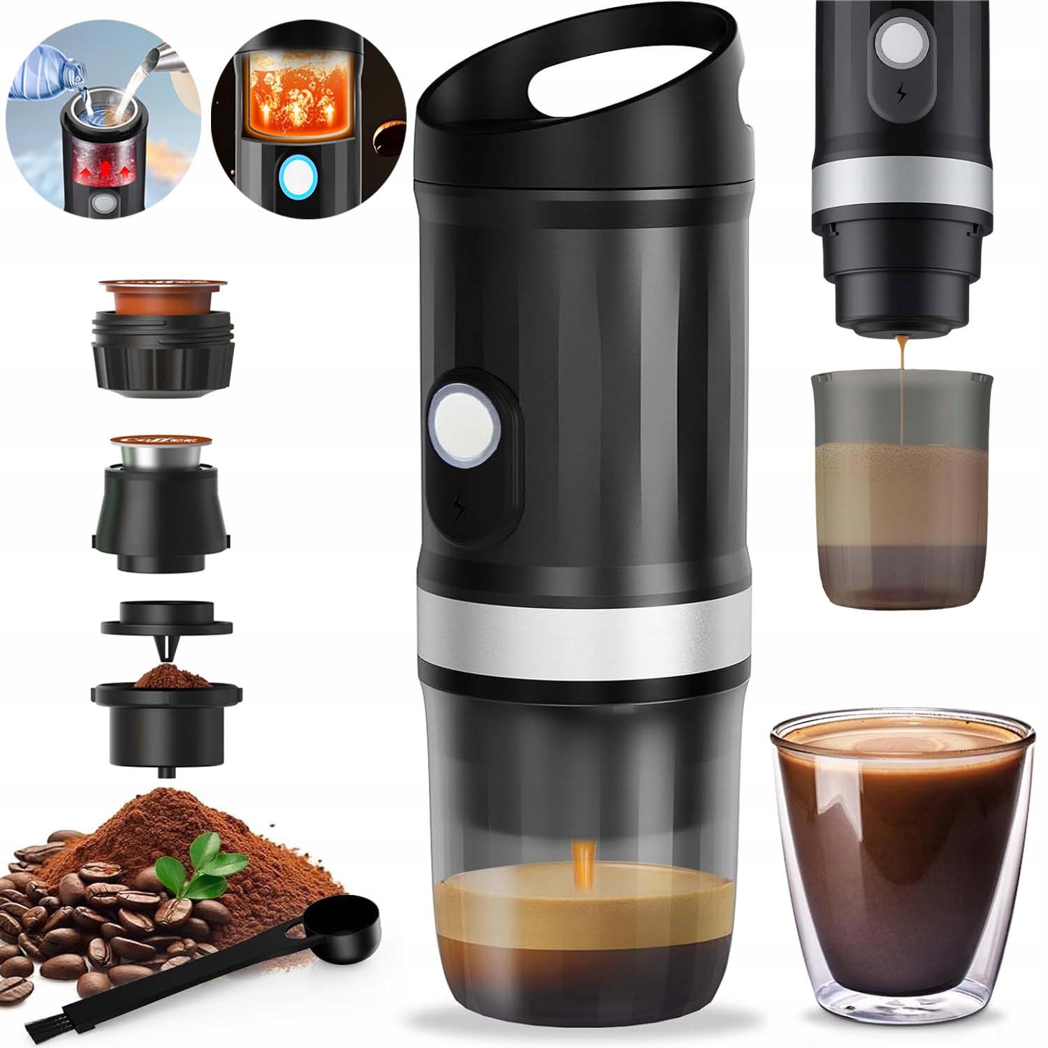 Přenosný Kávovar 100 ML 3V1 Turistický Bezdrátový Do Auta