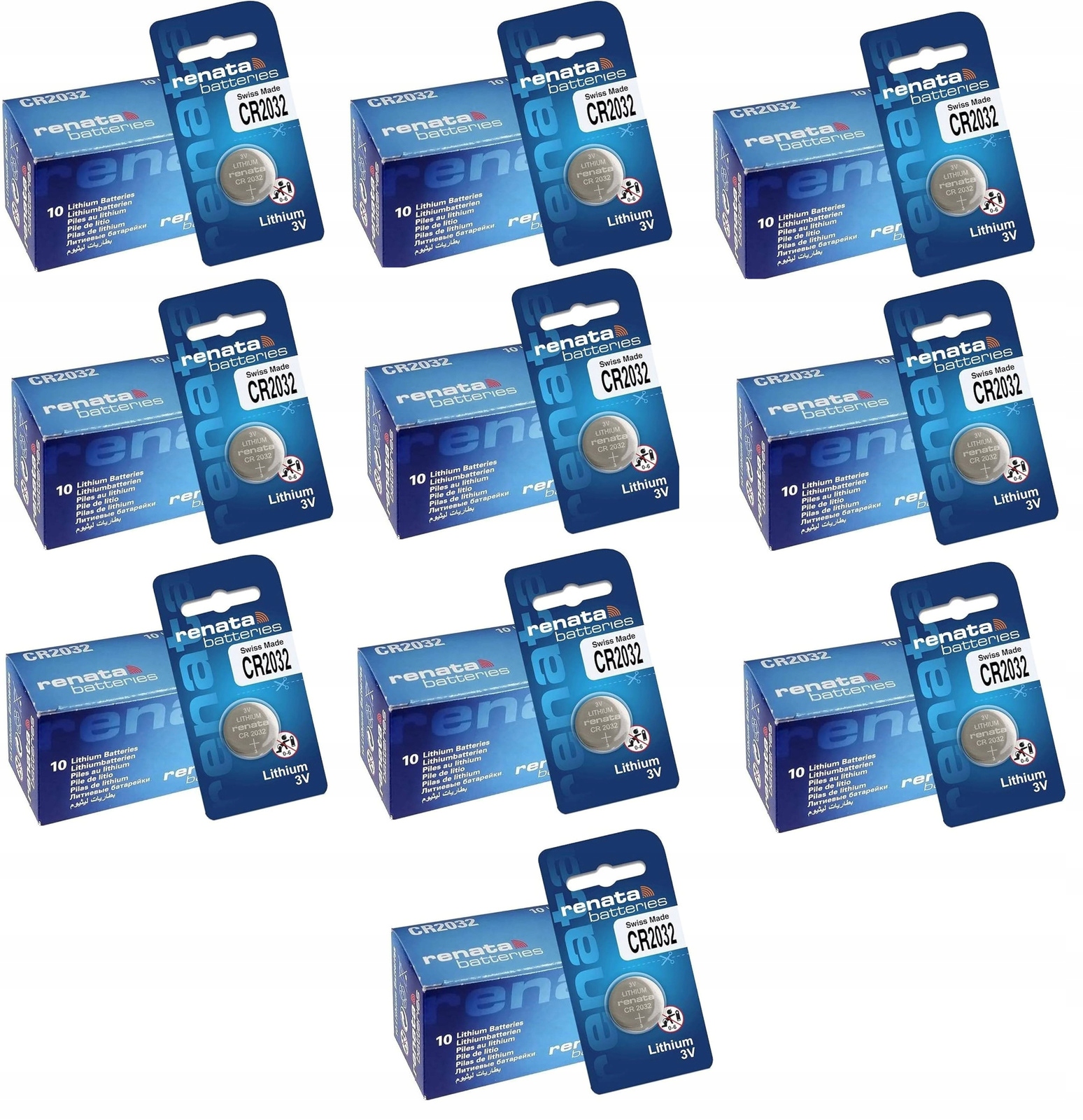 Set Lithiová knoflíková baterie Renata CR2032 2032 3V komplet 100 ks