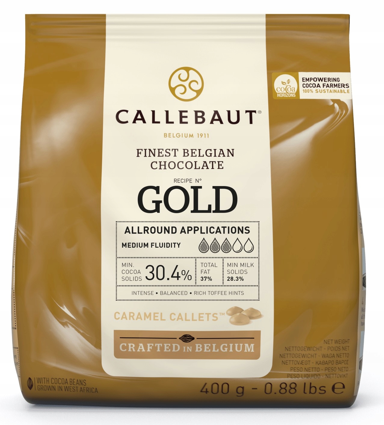 Levně Callebaut Belgická Čokoláda Karamel Gold v pastilkách 400 g kapky 30,4%