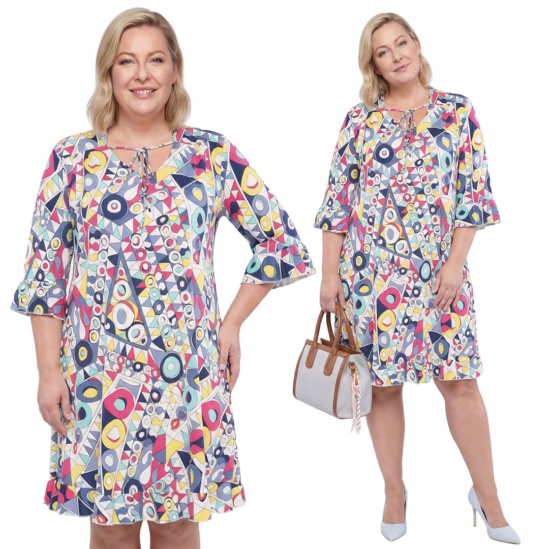 Šaty s barevným geometrickým vzorem plus size velikost 58/60