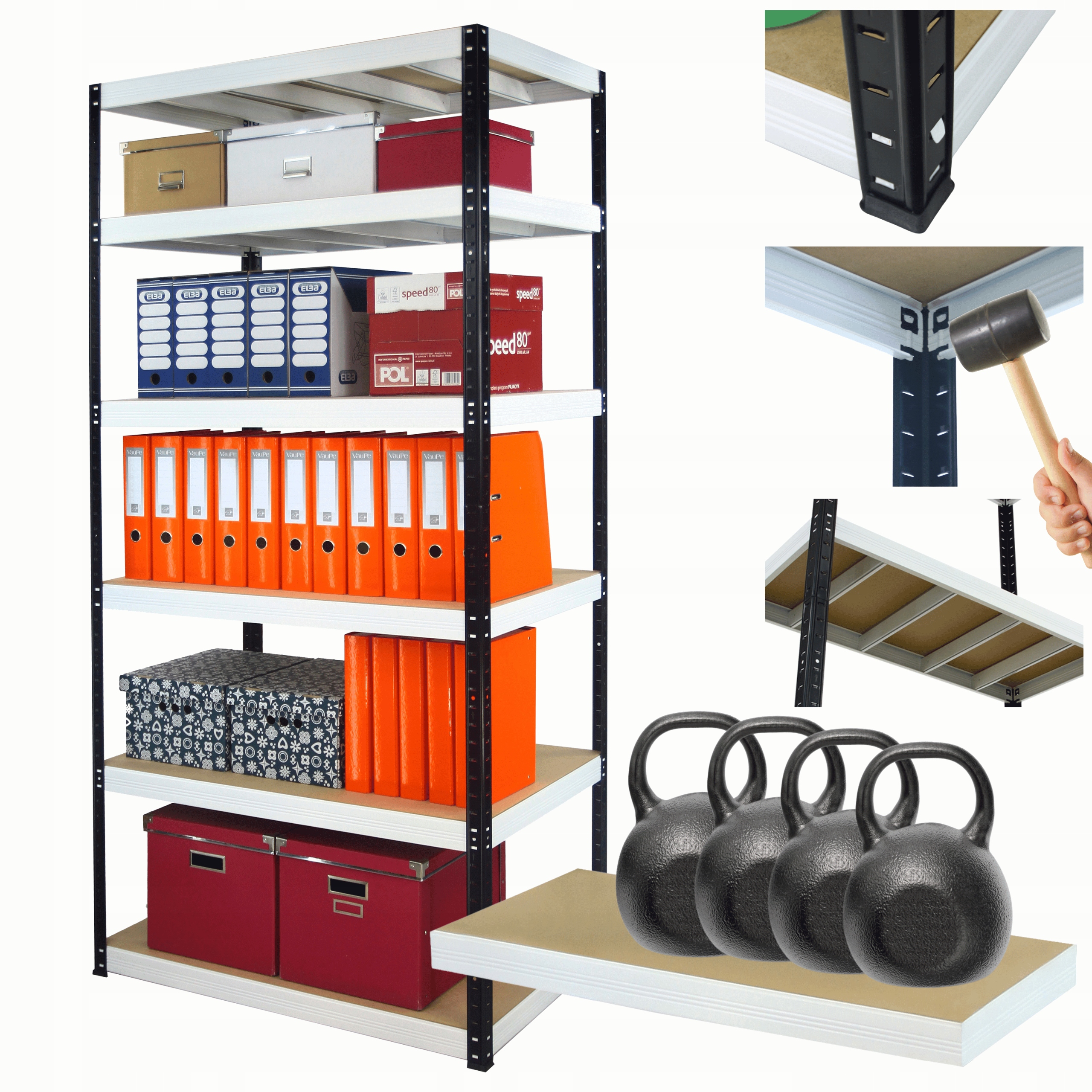 Kovový skladovací regál Helios 213x100x30 cm 6Px400 kg 300TYS Komb