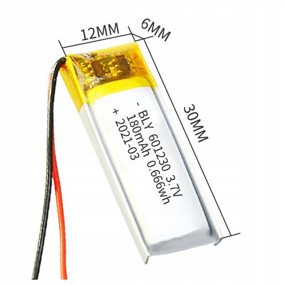 Bateria Akumulator Li-Po Li-Poly 180mAh 3.7V PCM 30x12x6mm 601230 Zawiera baterie tak