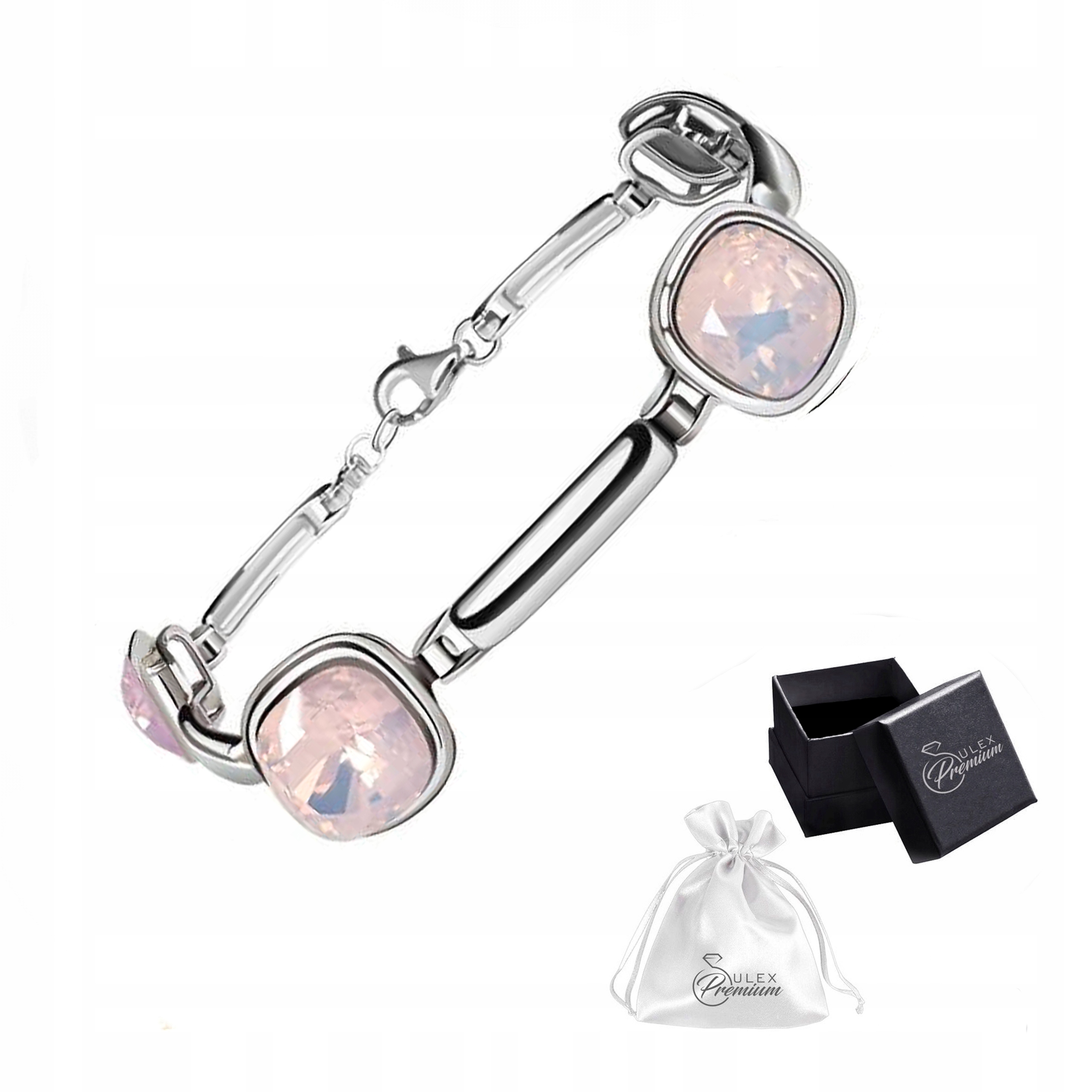 Stříbrný náramek ryzost 925 Elegantní Náramek Křišťál Růžový Opál