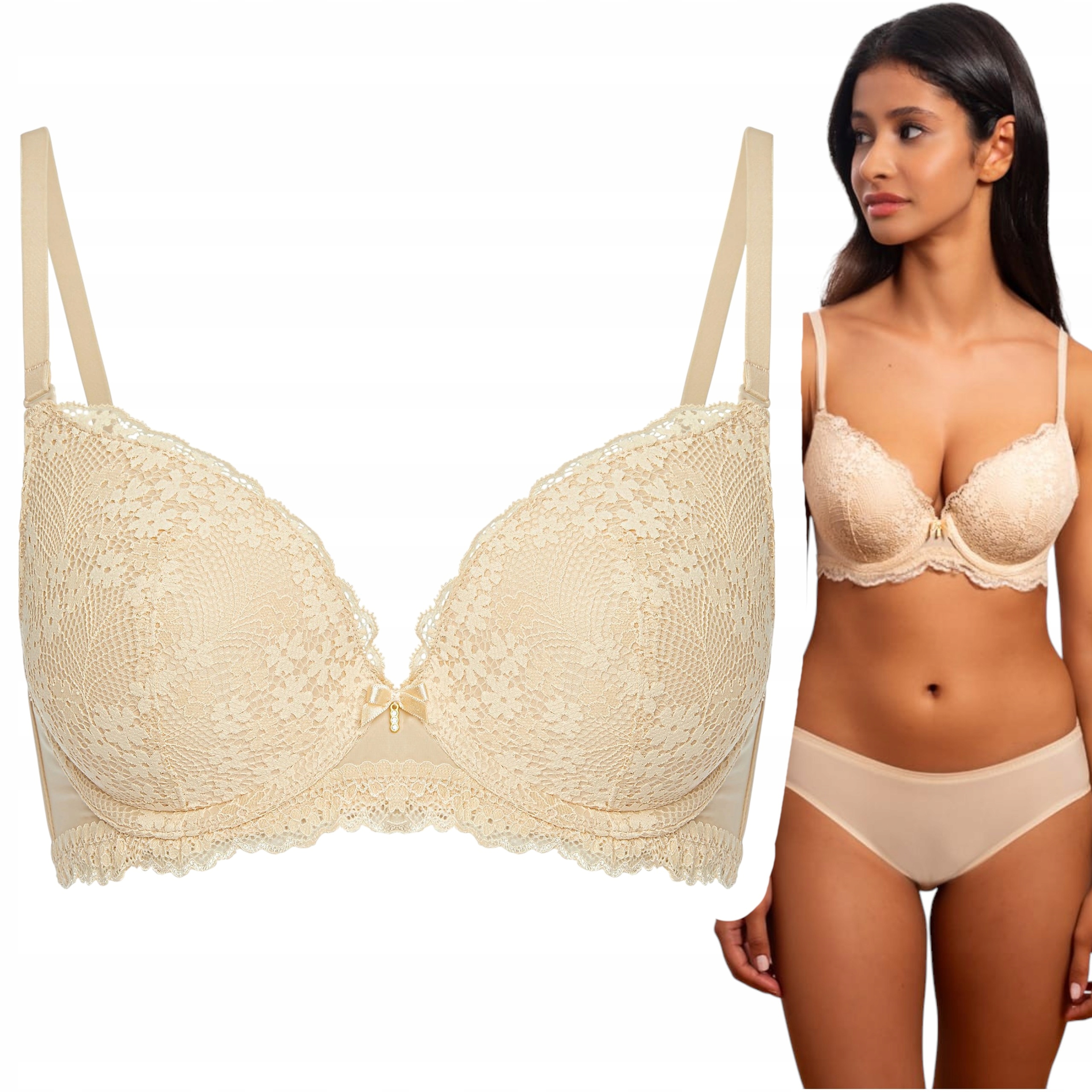 Podprsenka Agio DB-9222 Béžová 75 B Push-up Krajková Pohodlná